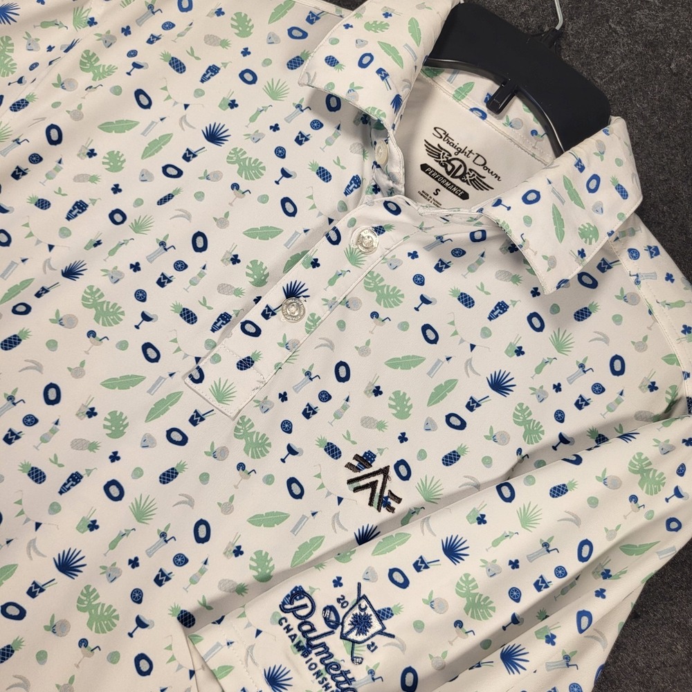 Straight Down Polo Shirt Short Sleeve White All Over Print Palmetto Logo Men's S